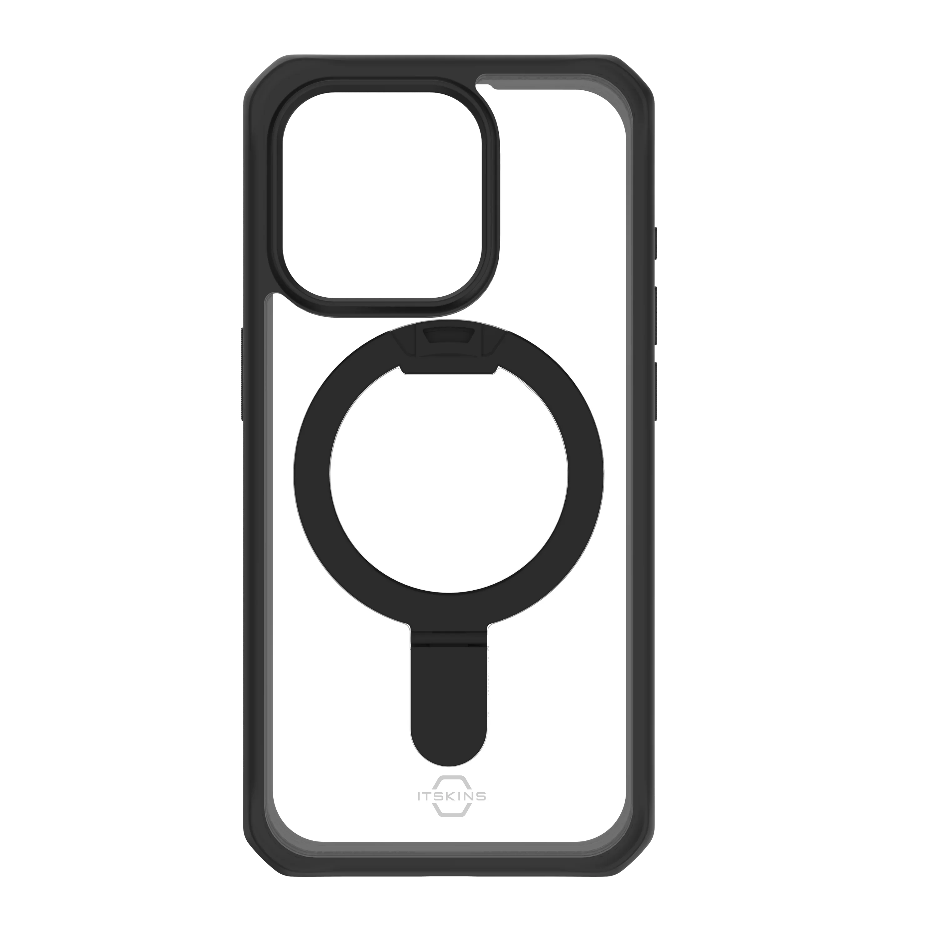 Itskins Hybrid Stand iPhone 15 Pro Max Magsafe Case - Black And Transparent - Tashqila Itskins Hybrid Stand iPhone 15 Pro Max Magsafe Case - Black And Transparent - Tashqila